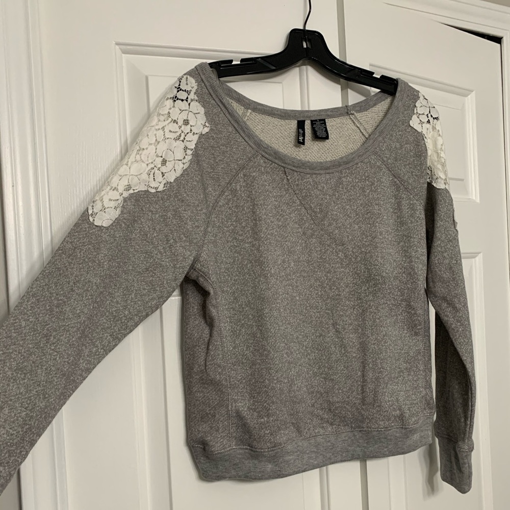 Gray Lace Crewneck Sweater